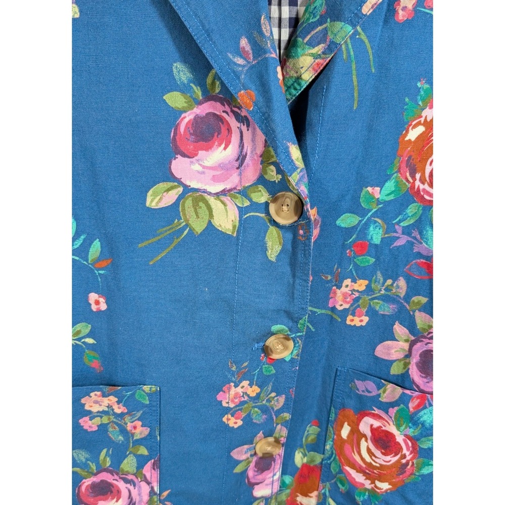 Sundance Royal Botanical Topper Coat Womens Medium Blue Floral Gingham Lining - Picture 5 of 8